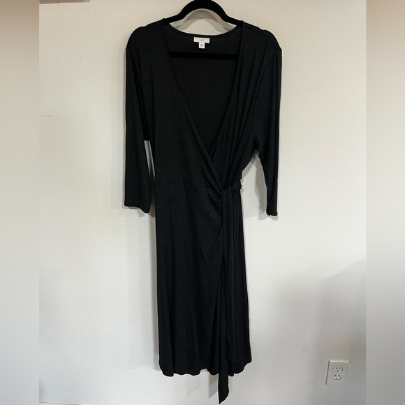 J.Jill Charcoal Ribbed Knit Wrap Dress - Picture 4 of 15